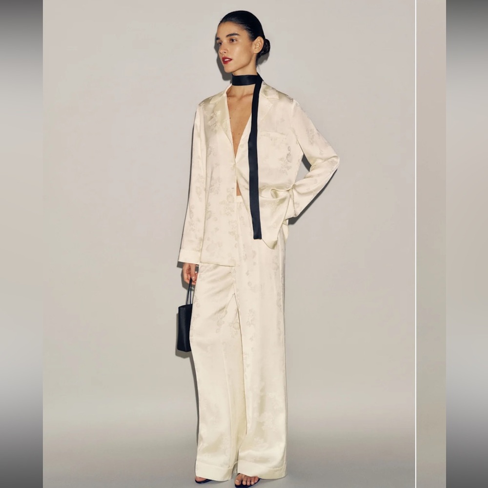 Reformation Cream Wide-Leg Satin Pajama Set